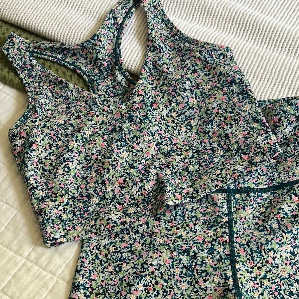 Sage Floral Fitness Wear SET —Sports Bra and Bike Shorts